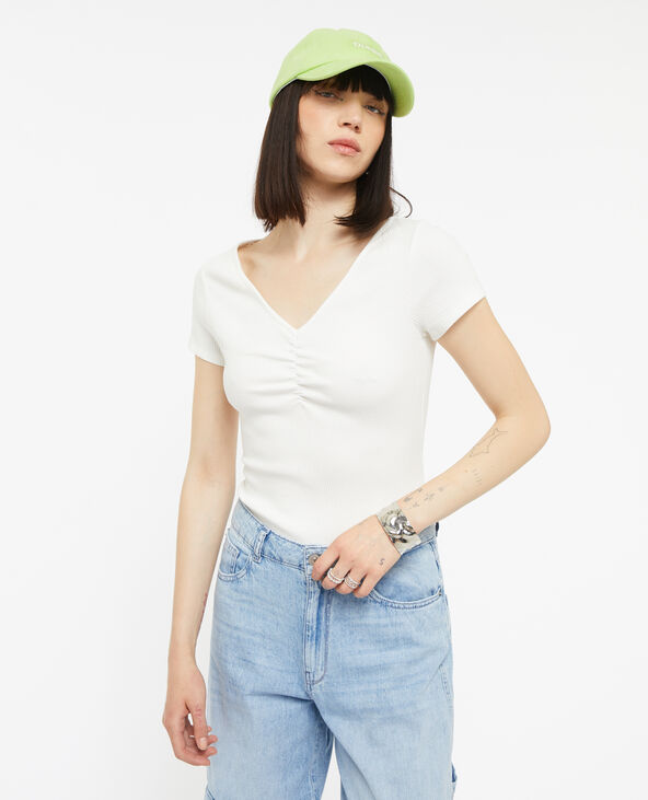 Body manches courtes col V blanc - Pimkie
