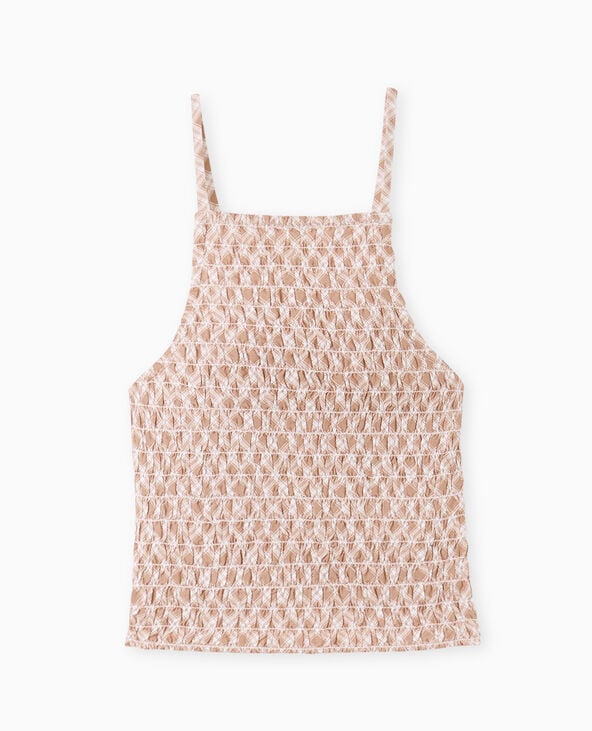 Top en smock motif carreaux beige - Pimkie