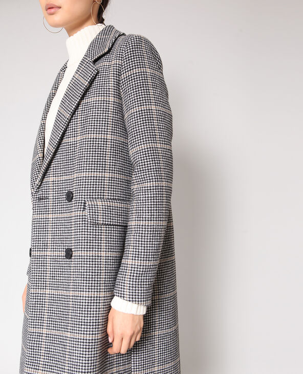 Manteau long pied de poule beige - Pimkie