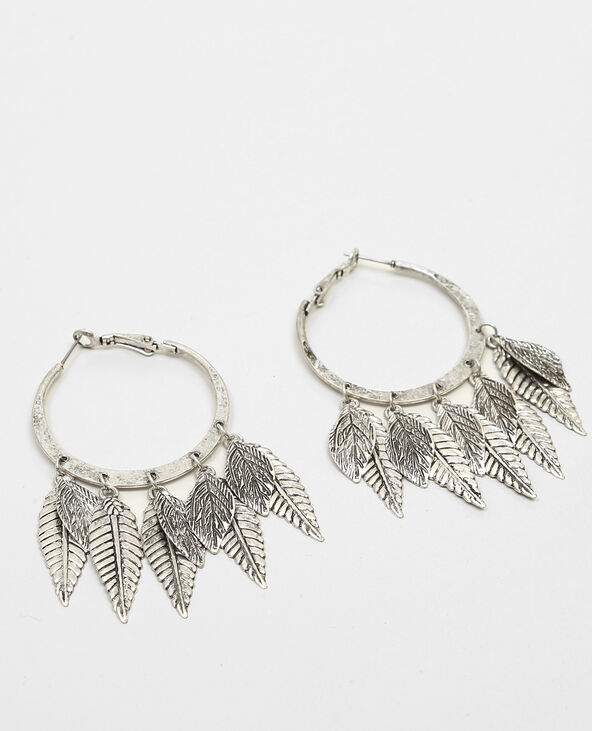 Boucles d'oreilles pendantes feuilles argenté - Pimkie