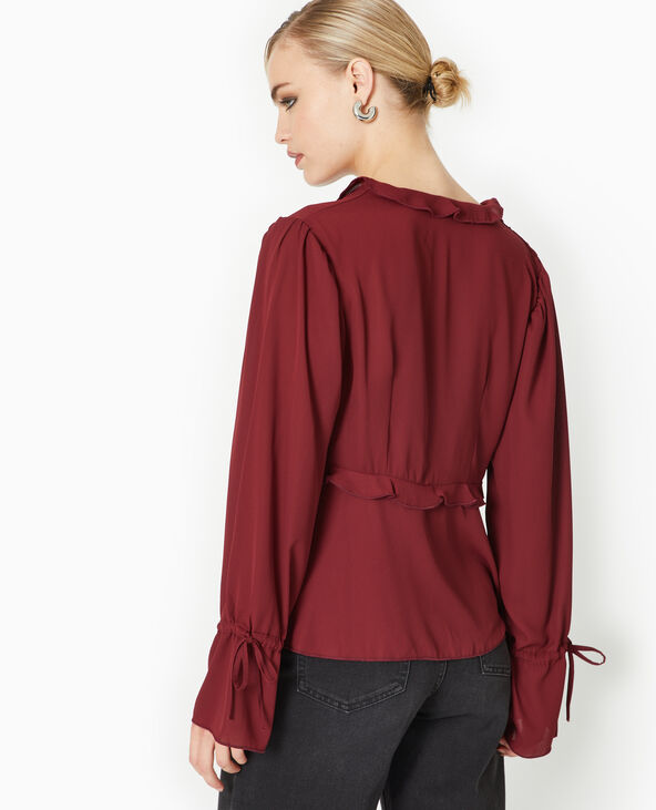 Blouse avec volant et nouettes bordeaux - Pimkie