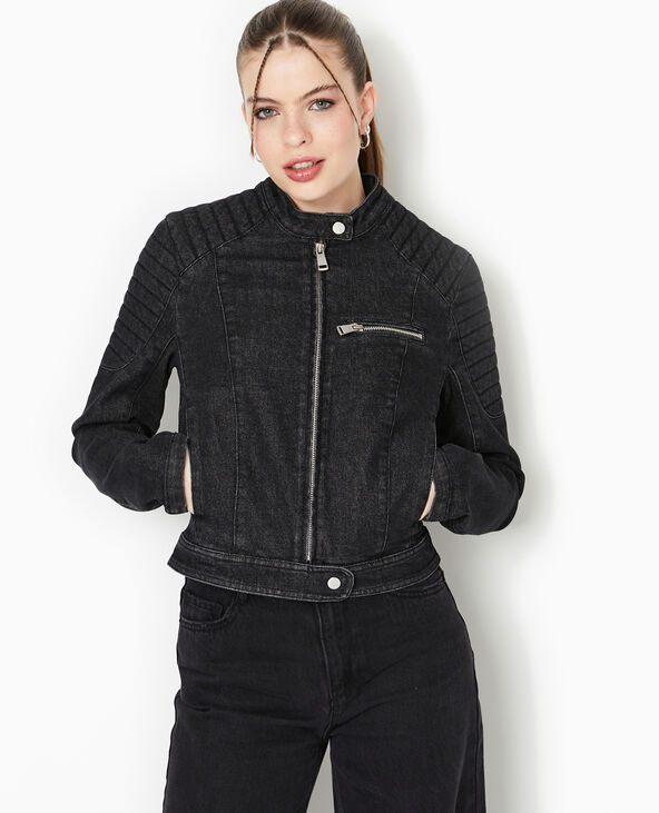 Blouson biker en jean noir - Pimkie