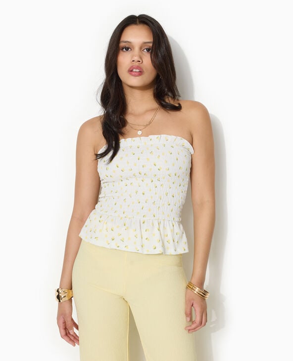 Top bandeau en smock motif citrons blanc - Pimkie