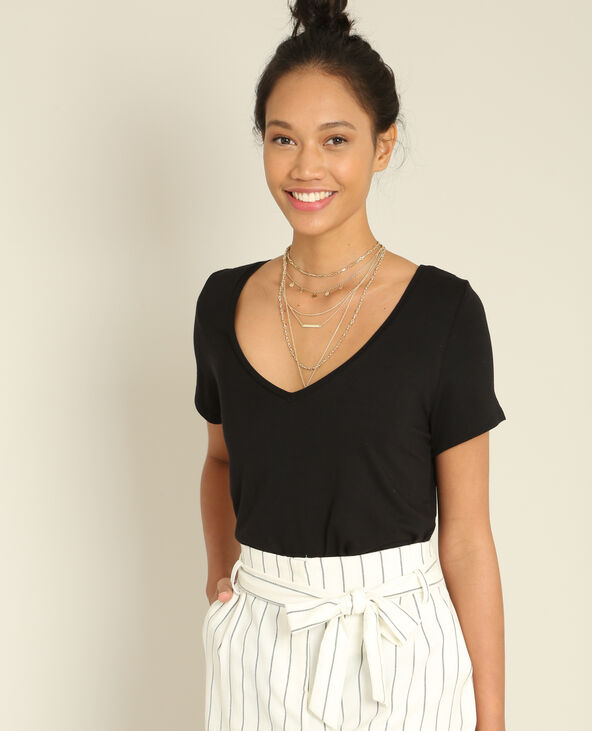 T-shirt à col V noir - Pimkie