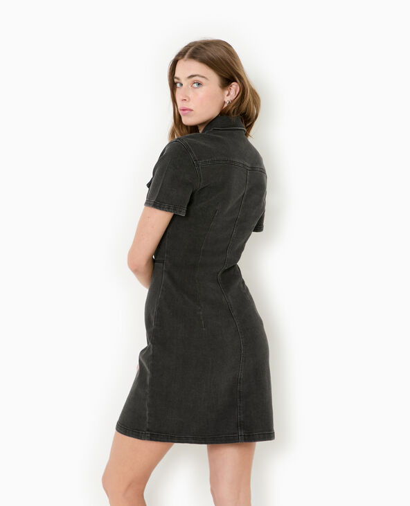 Robe courte boutonnée en jean stretch noir - Pimkie