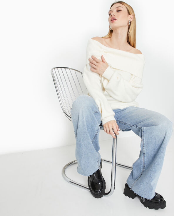 Pull oversize avec encolure Bardot et lien coulissé blanc - Pimkie