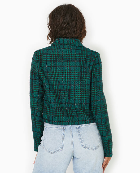 Veste droite et courte en tweed avec lurex vert - Pimkie