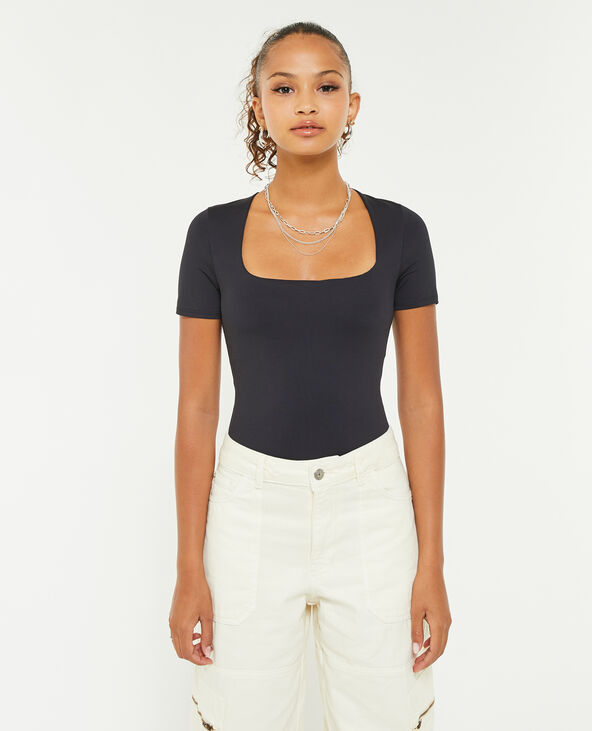 Body manches courtes encolure carrée noir - Pimkie