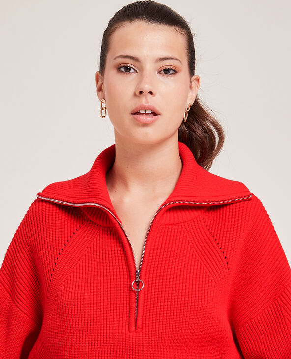 Pull en maille col zippé rouge - Pimkie