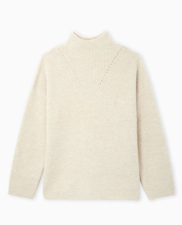 Pull col montant avec jeu de mailles beige - Pimkie