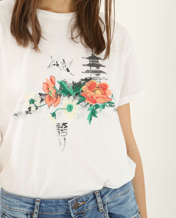 T-shirt manches courtes brodé blanc - Pimkie