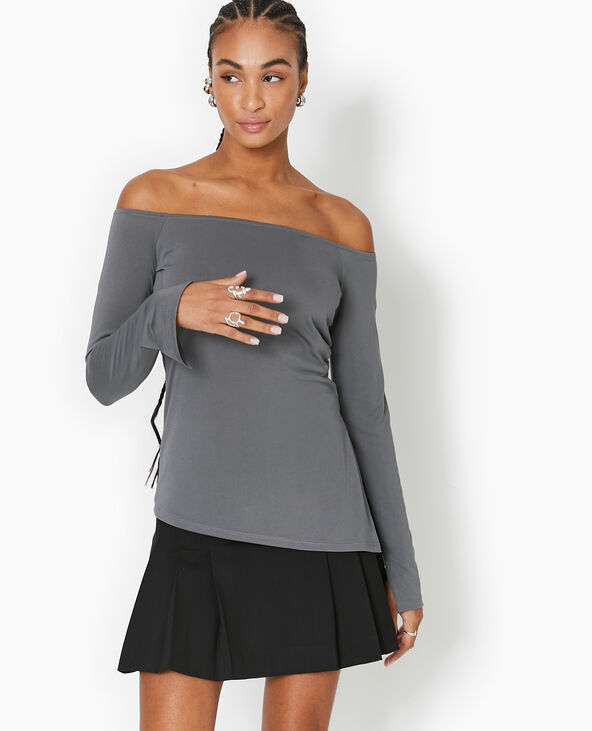 Top manches longues encolure Bardot gris - Pimkie