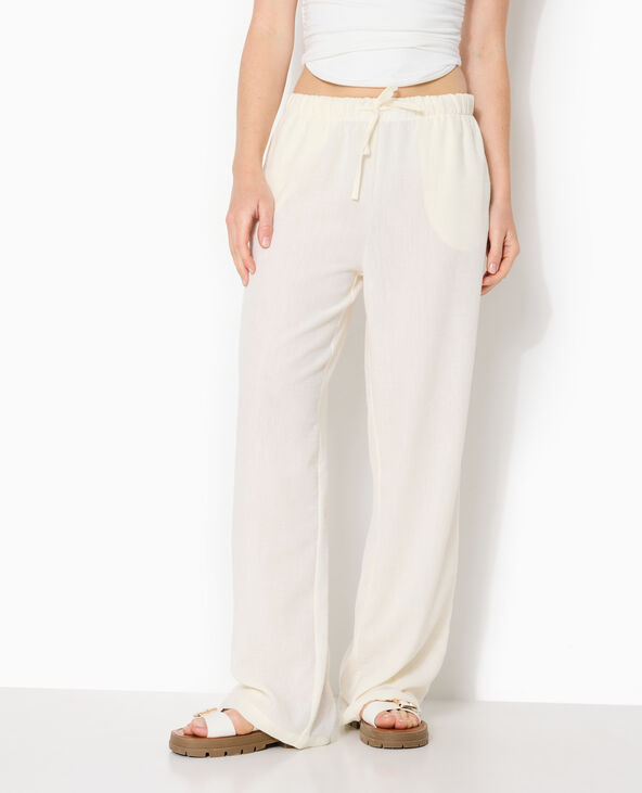 Pantalon droit et large avec ceinture coulissée blanc - Pimkie