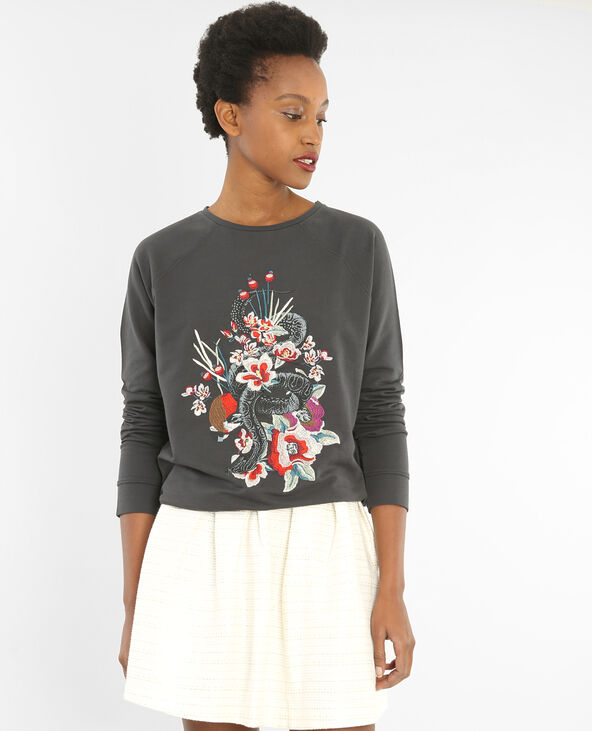 Sweat brodé gris foncé - Pimkie