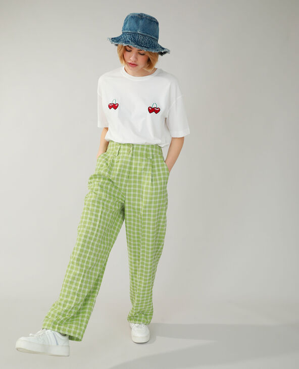 Pantalon wide leg à carreaux vert clair - Pimkie