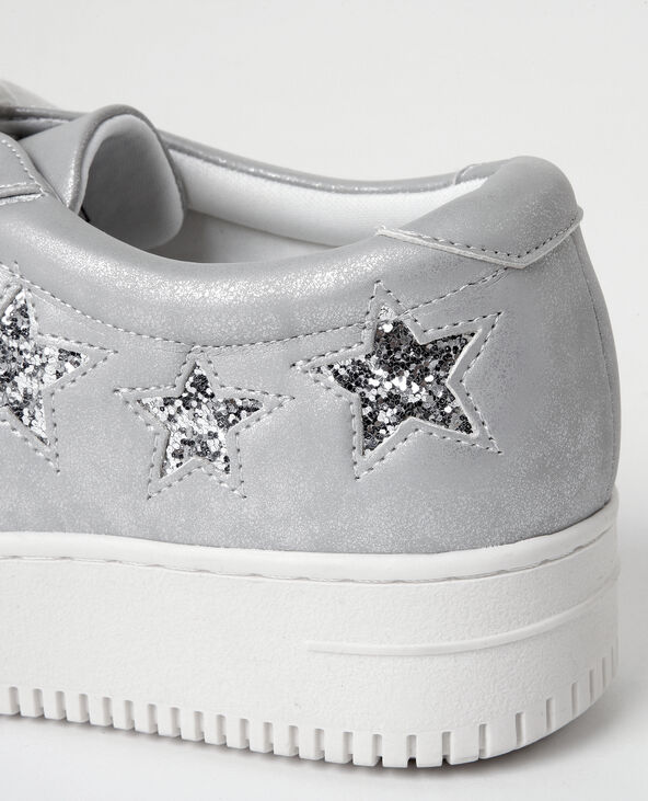 Baskets plateforme à étoiles glitter argenté - Pimkie