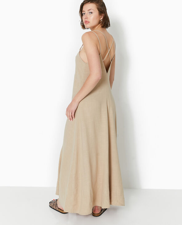 Robe longue avec lin beige - Pimkie