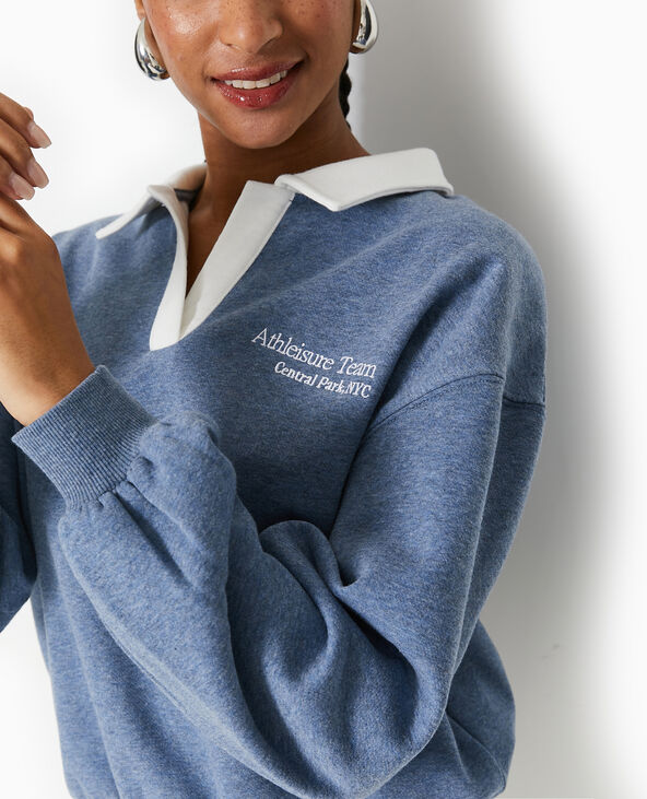 Sweat col polo avec broderie bleu foncé - Pimkie
