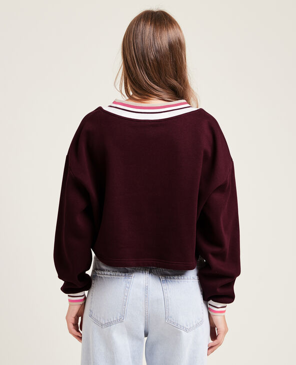 Sweat cropped col V bordeaux - Pimkie