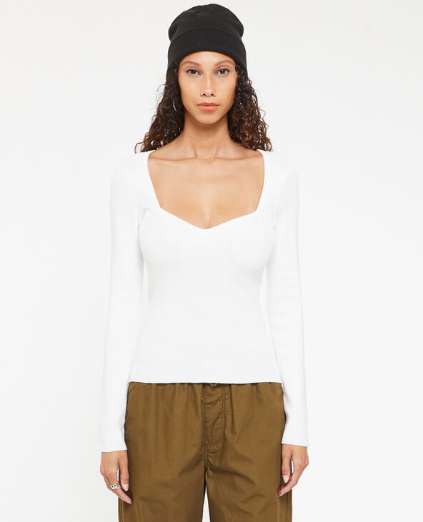 Pull fin encolure cœur blanc - Pimkie