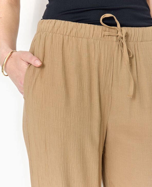Pantalon palazzo aspect froissé taille élastiquée marron - Pimkie