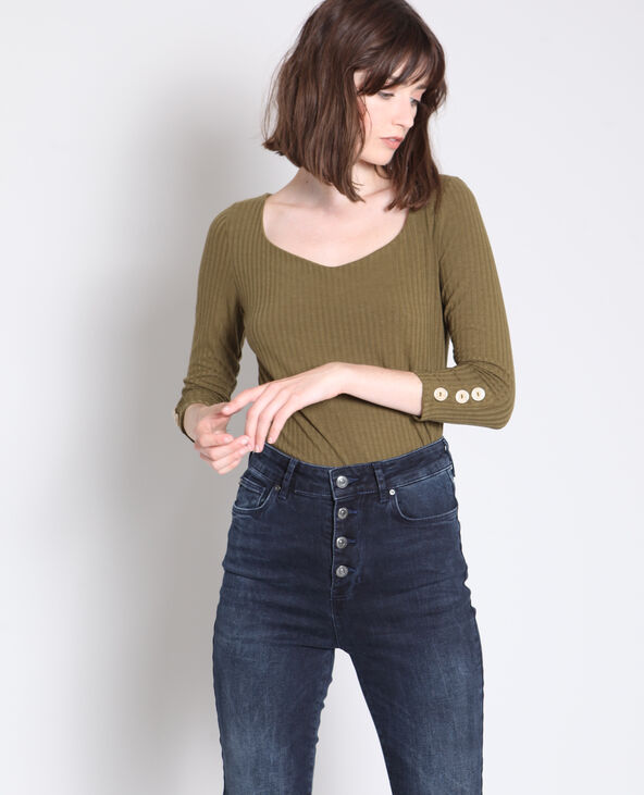 T-shirt à maille cotelée taupe - Pimkie