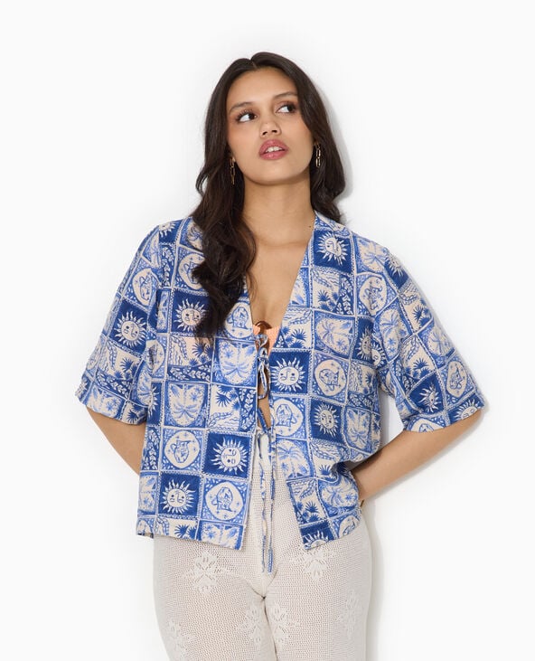 Chemise manches courtes avec liens à nouer bleu - Pimkie