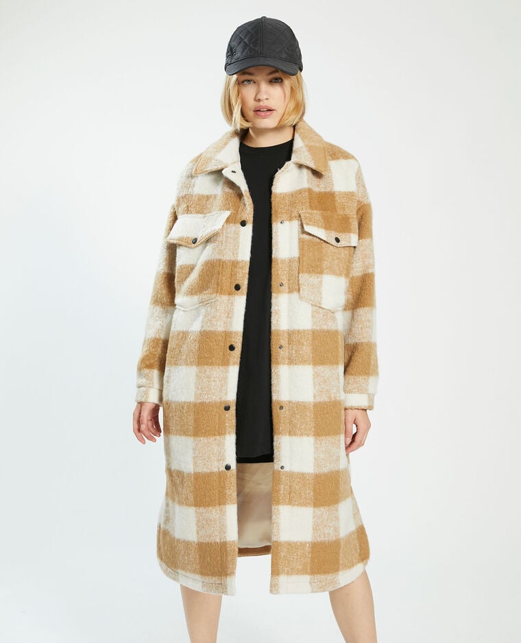 Manteau long oversize à carreaux avec laine marron - Pimkie