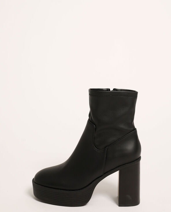 Bottines plateformes en simili cuir noir - Pimkie