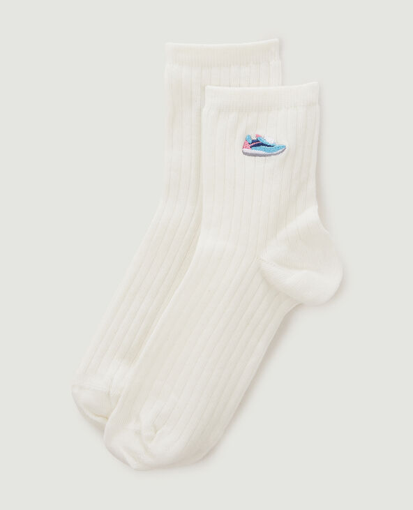 Paire de chaussettes avec broderie écru - Pimkie
