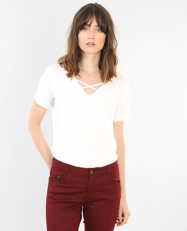 T-shirt col croisé blanc - Pimkie