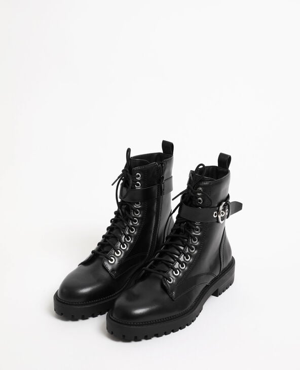 Boots noires a lacets sales