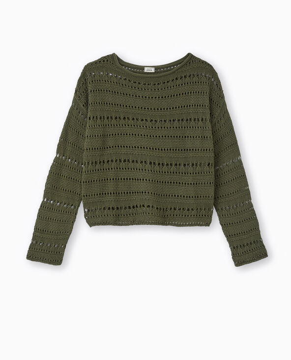 Pull en maille ajourée façon crochet vert kaki - Pimkie