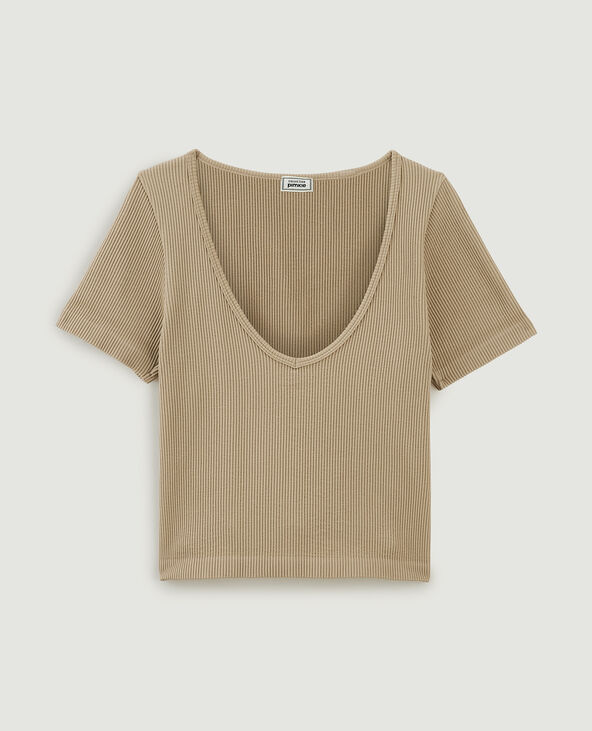 T-shirt cropped col V blanc - Pimkie