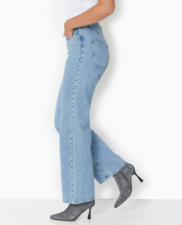 Jean droit taille haute avec strass bleu - Pimkie