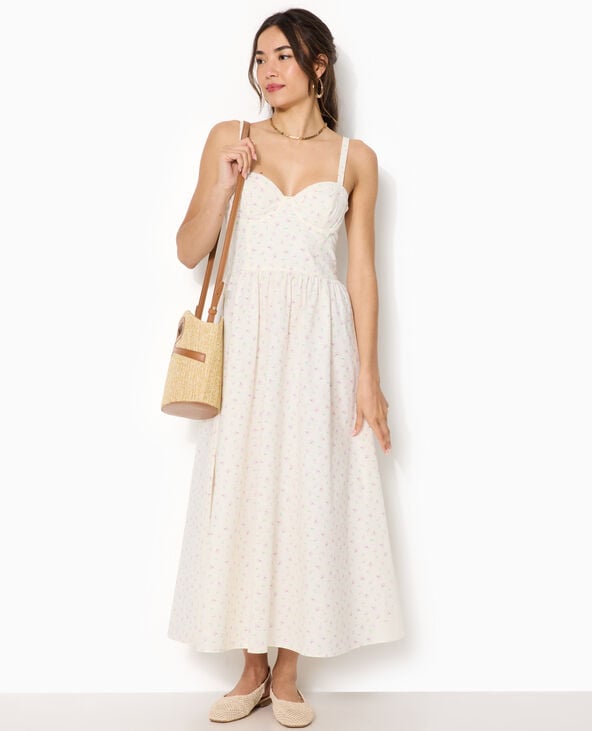 Robe longue encolure balconnet motif fleurs écru - Pimkie