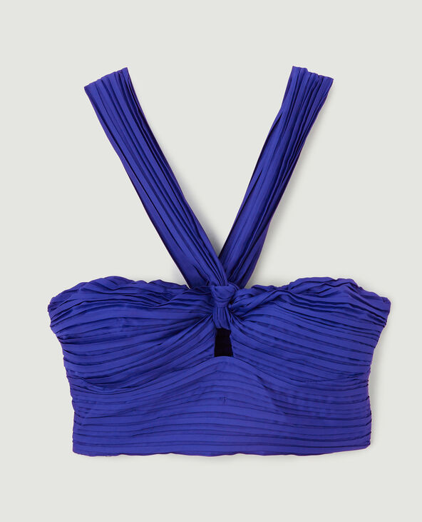 Top brassière en tissu satiné plissé bleu électrique - Pimkie