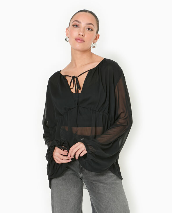 Blouse en voile avec lien à nouer noir - Pimkie