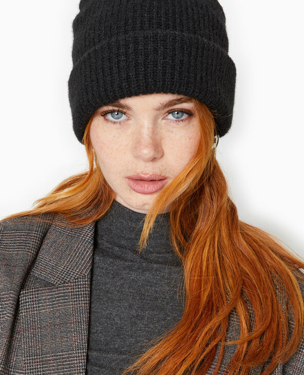 Bonnet avec revers noir - Pimkie