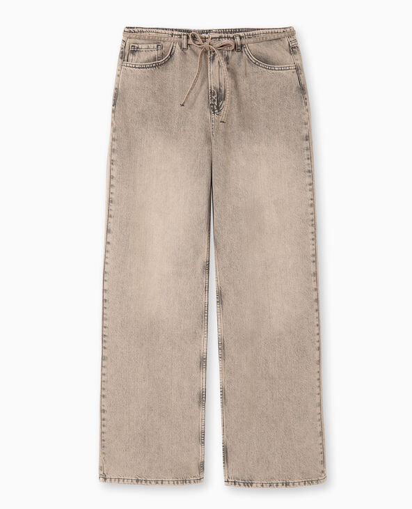 Jean droit taille basse avec ceinture à nouer marron - Pimkie
