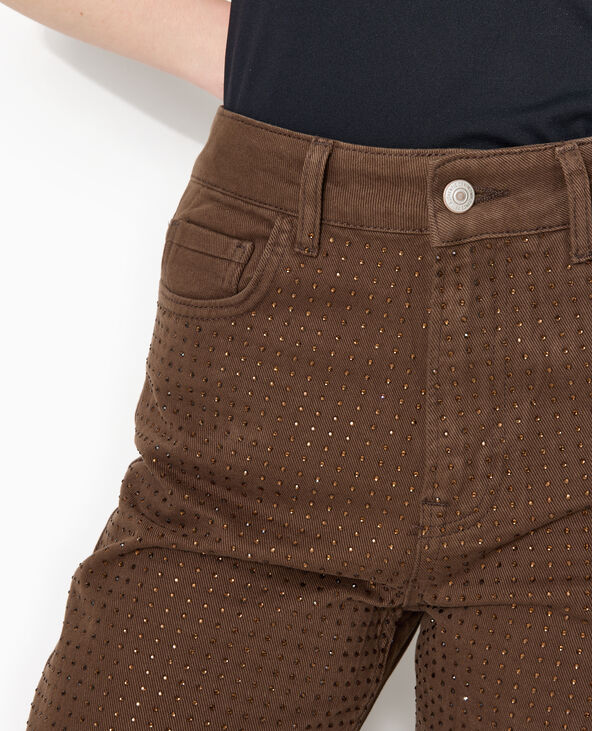 Jean droit taille haute avec strass devant marron - Pimkie