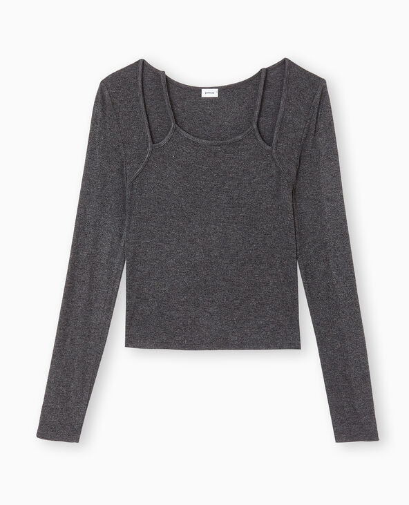 Top avec effet de superposition débardeur + gilet gris chiné - Pimkie