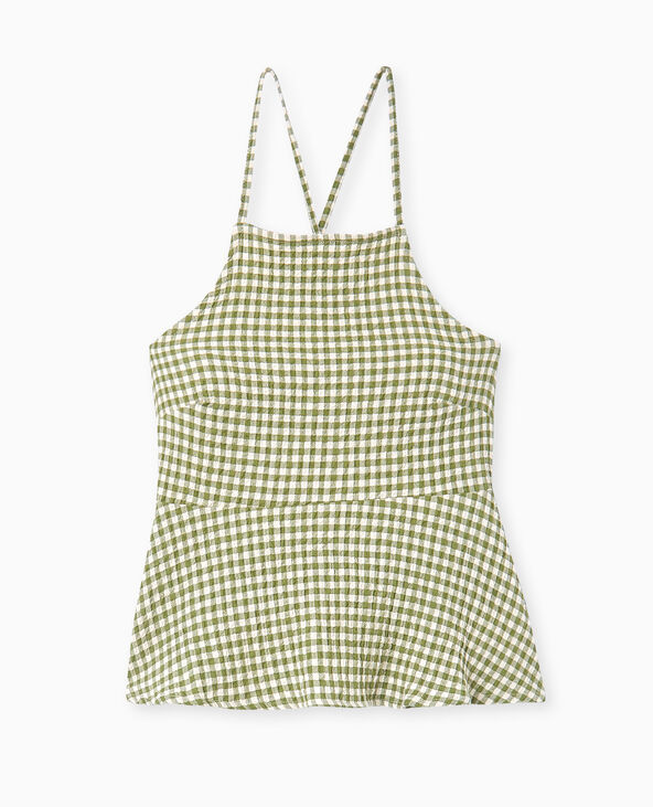 Top base volantée dos dégagé motif vichy marron - Pimkie