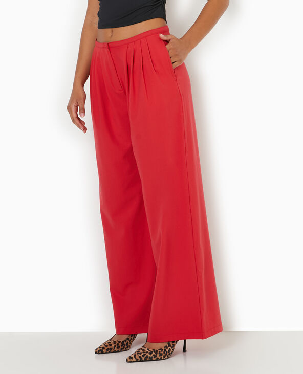 Pantalon large et droit avec pinces rouge - Pimkie