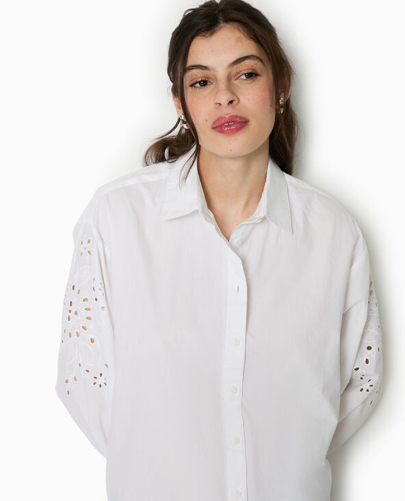 Chemise avec manches broderie anglaise blanc - Pimkie
