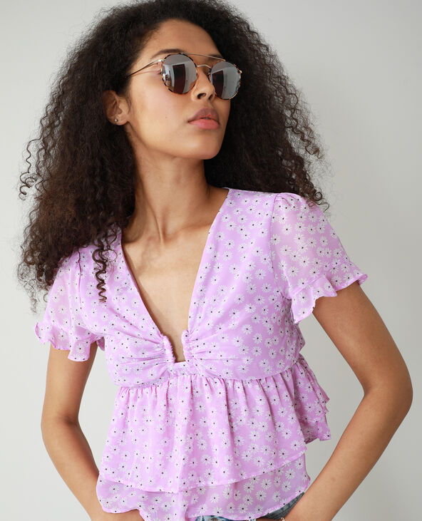 Blouse volantée et fleurie violet - Pimkie
