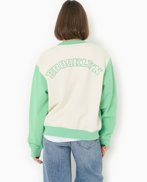 Sweat bicolore avec broderie poitrine et dos vert - Pimkie