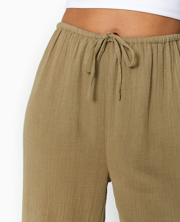 Pantalon large en gaze de coton vert kaki - Pimkie