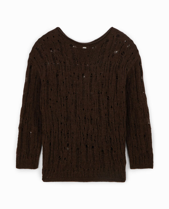 Pull oversize en maille ajourée effet destroy marron - Pimkie