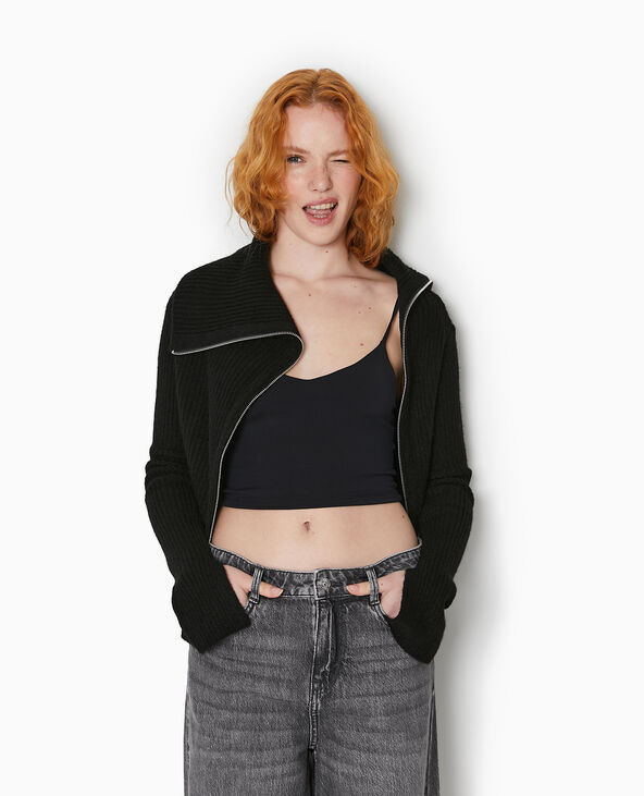 Gilet zippé en maille côtelée noir - Pimkie